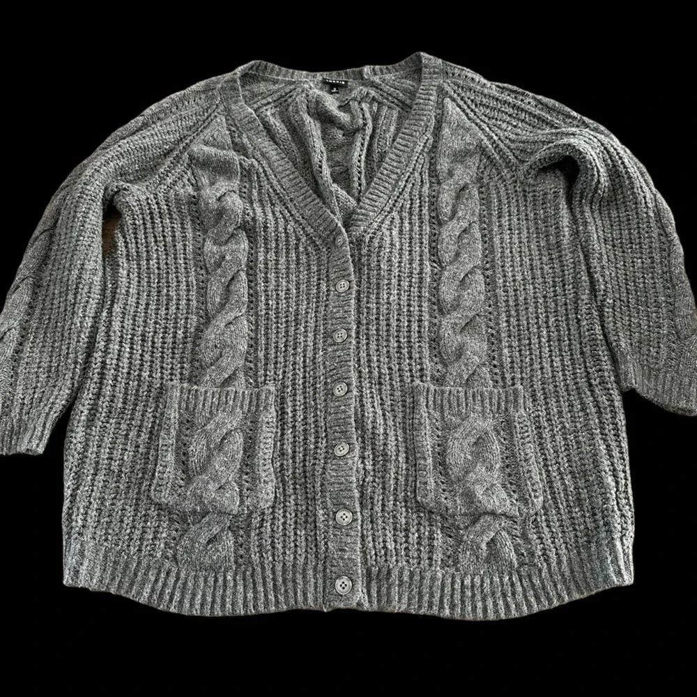 Torrid plus size‎ 2 2X Gray Cable Cardigan Sweater Grandpa Grey Wool Blend Cozy